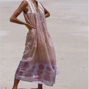 Daughters of India Pink Lavender Block-Print Maxi Dress